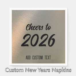 Modern Custom Brushed Metal 2026 New Years Party Serviette