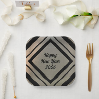 Modern Custom Brushed Metal Happy New Years Party Pappteller