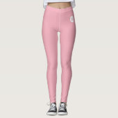 Modern Custom Business Logo Baby Pink White Strip Leggings (Vorderseite)