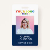 Modern Custom Business Logo Employee Foto Blue ID Ausweis (Vorderseite)