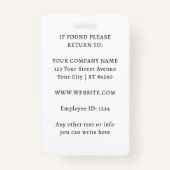 Modern Custom Business Logo Employee Foto Blue ID Ausweis (Rückseite)