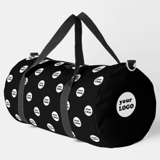 Modern Custom Business Logo Pattern Schwarz Duffle Bag (Linke Ecke)