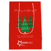 Modern Custom Business Logo Red Christmas Mittlere Geschenktüte (Rückseite)