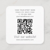 Modern Custom Company Logo QR Code Elegant Black Quadratische Visitenkarte (Rückseite)