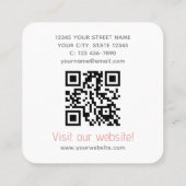 Modern Custom Company Logo QR Code Elegant Pink Quadratische Visitenkarte (Rückseite)