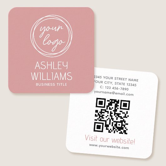 Modern Custom Company Logo QR Code Elegant Pink Quadratische Visitenkarte