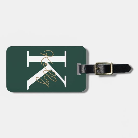 Modern Custom Emerald Green Monogram Script Gepäckanhänger (Vorderseite horizontal)