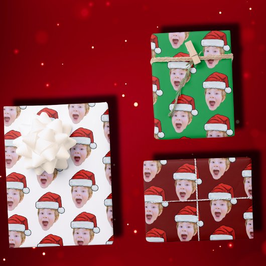 Modern Custom Face Foto Santa Claus Hat Weihnachte Geschenkpapier Set