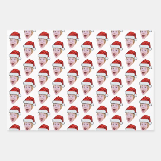 Modern Custom Face Foto Santa Claus Hat Weihnachte Geschenkpapier Set (Vorderseite)