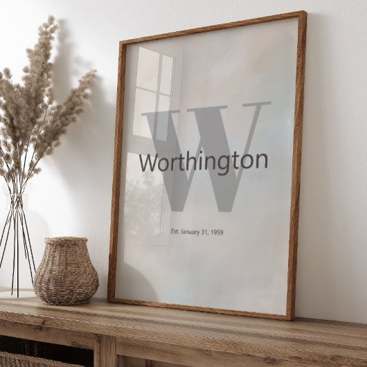 Modern Custom Family Last Name Wall Art Neutral Poster