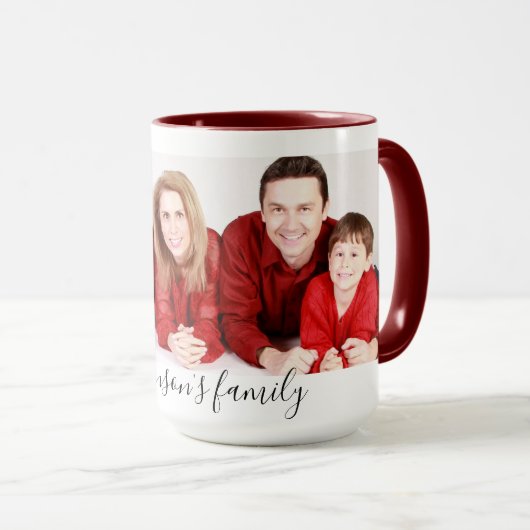 Modern Custom Family Photo & Text Tasse (VorderseiteRechts)