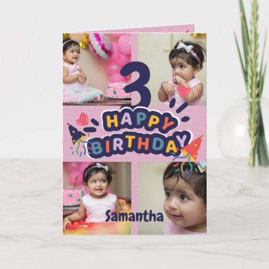 Modern Custom Foto Name 3st Happy Birthday Card Karte (Vorderseite)