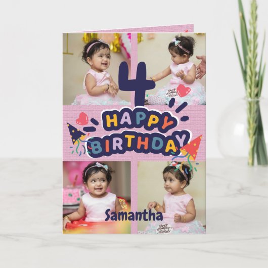 Modern Custom Foto Name 4nd Happy Birthday Card Karte (Vorderseite)