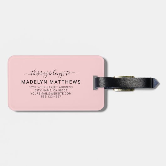 Modern Custom Girl Blush Pink Monogram Name Gepäckanhänger (Rückseite horizontal)