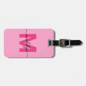 Modern Custom Girl Hot Pink Monogram Name Gepäckanhänger (Vorderseite horizontal)