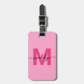 Modern Custom Girl Hot Pink Monogram Name Gepäckanhänger (Vorderseite vertikal)