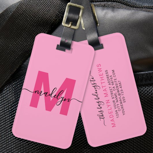 Modern Custom Girl Hot Pink Monogram Name Gepäckanhänger