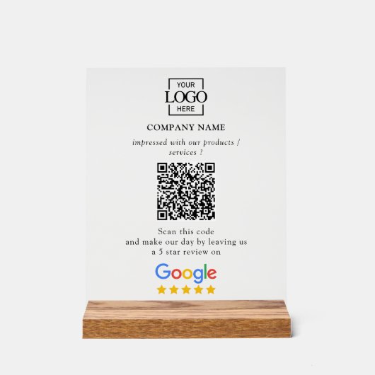 Modern Custom Google Reviews QR Code Business Logo Acrylschild (Vorderseite)