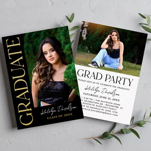 Modern Custom Graduate Photo Grad Party Gold Folieneinladung