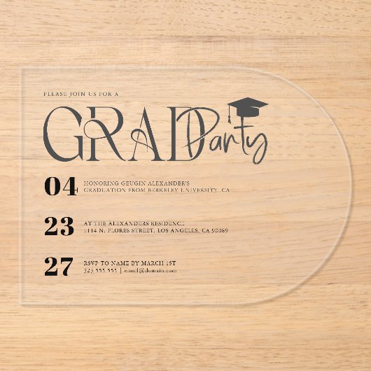Modern Custom Graduation Party Invite Acryleinladungen (Vorderseite)