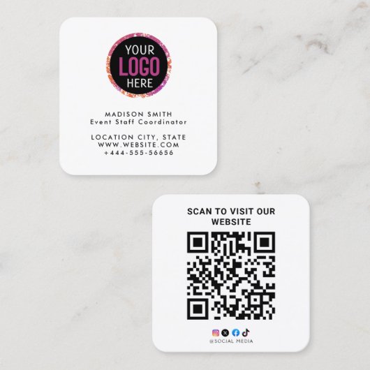 Modern  Custom Logo and QR Code Quadratische Visitenkarte (Vorne/Hinten)