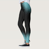 Modern Custom Logo Electric-Blue Halftone on Black Leggings (Links)
