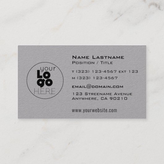 Modern Custom Logo Grau Maskuline Business Cards Visitenkarte (Rückseite)