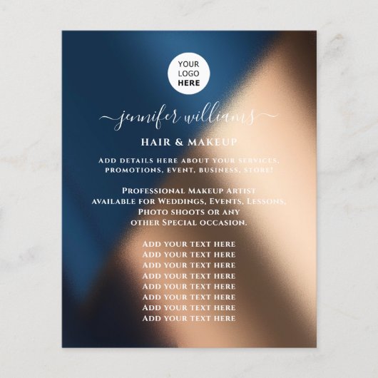 Modern Custom Logo Promotion Navy Blue Rose Gold Flyer (Vorne)