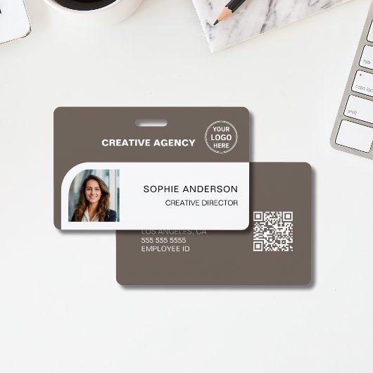 Modern Custom Logo Taupe Employee Staff Name Ausweis