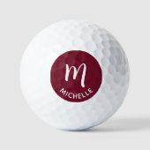 Modern Custom Maroon Monogram Name Golf Balls Golfball (Vorderseite)