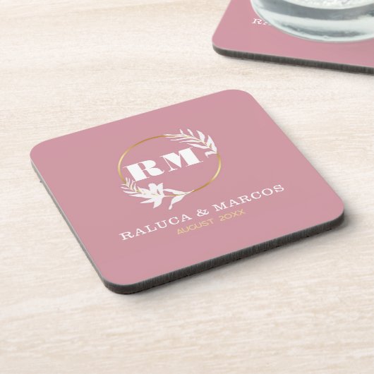 Modern Custom Monogram Anniversary Keepsake Getränkeuntersetzer (Linke Seite)