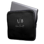 Modern Custom Monogram Initials Name Black Laptopschutzhülle (Vorderseite Links)