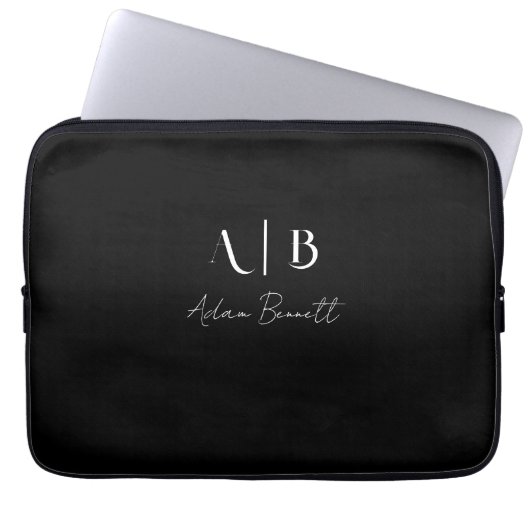Modern Custom Monogram Initials Name Black Laptopschutzhülle (Vorderseite)