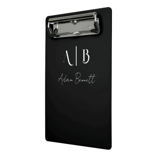 Modern Custom Monogram Initials Name Black Mini Klemmbrett (Gewinkelt2)