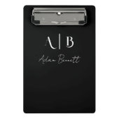 Modern Custom Monogram Initials Name Black Mini Klemmbrett (Vorderseite)