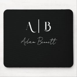 Modern Custom Monogram Initials Name Black Mousepad