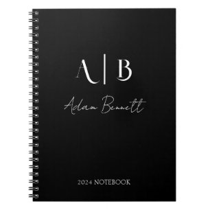 Modern Custom Monogram Initials Name Black Notizblock