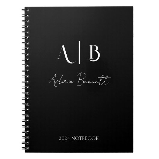 Modern Custom Monogram Initials Name Black Notizblock (Vorderseite)
