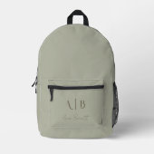Modern Custom Monogram Initials Name Dusty Sage Bedruckter Rucksack (Vorderseite)