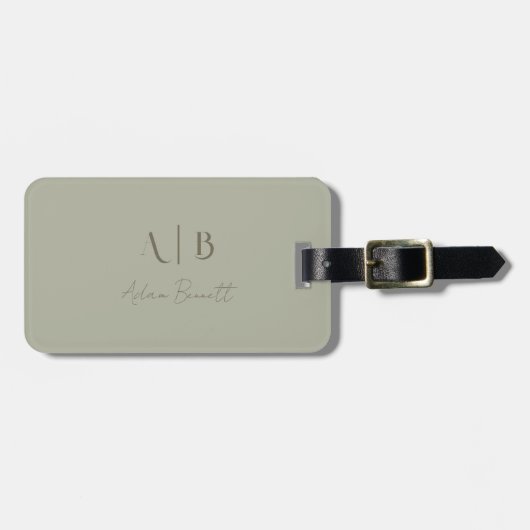 Modern Custom Monogram Initials Name Dusty Sage Gepäckanhänger (Vorderseite horizontal)