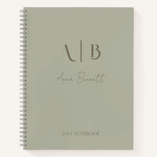 Modern Custom Monogram Initials Name Dusty Sage Notizblock (Vorderseite)