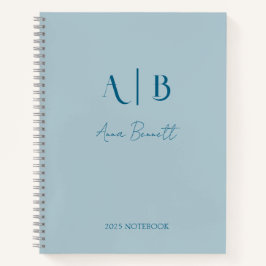 Modern Custom Monogram Initials Name Pastel Blue Notizblock