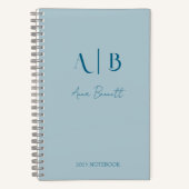 Modern Custom Monogram Initials Name Pastel Blue Notizblock (Vorderseite)