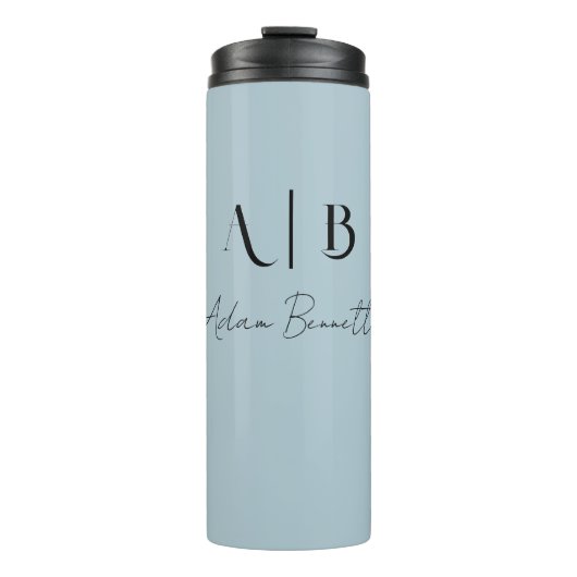 Modern Custom Monogram Initials Name Pastel Blue Thermosbecher (Vorderseite)