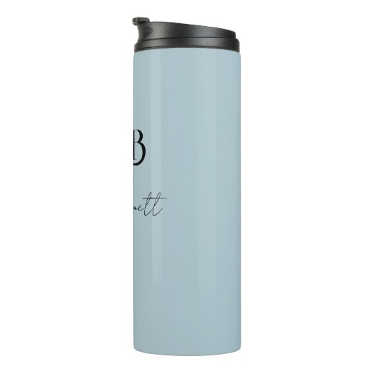 Modern Custom Monogram Initials Name Pastel Blue Thermosbecher (Nach rechts gedreht)