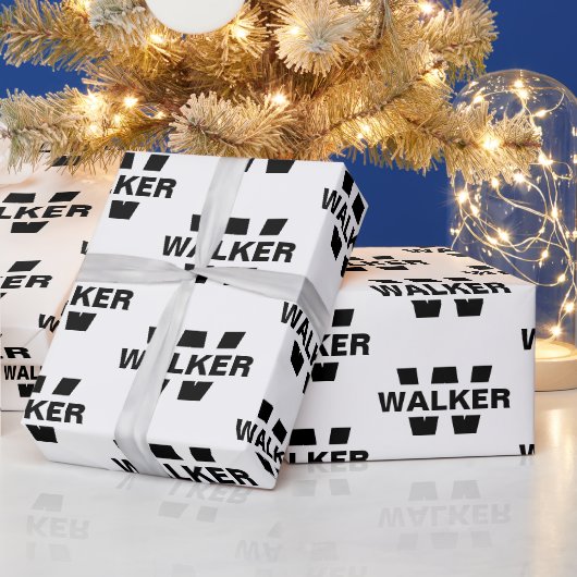 Modern Custom Monogram Name Black/White Geschenkpapier (Feiertage)