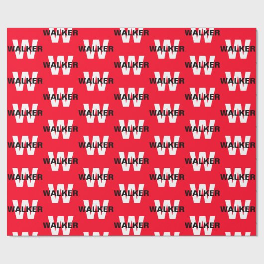Modern Custom Monogram Name Bright Red Gift Geschenkpapier (Flach)