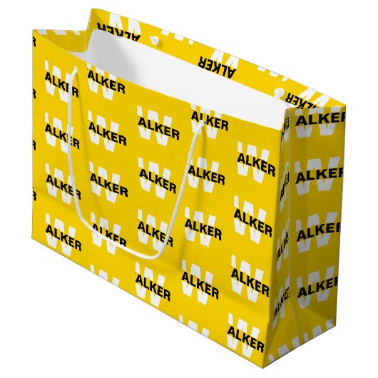 Modern Custom Monogram Name Gold Geschenktasche Große Geschenktüte (Vorderseite Schrägansicht)