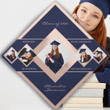 Modern Custom Multi‑Photo Rose Blue Graduation