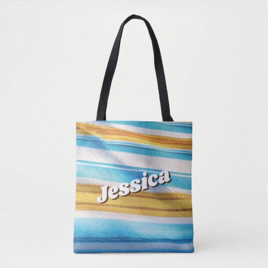 Modern Custom Name Fun Blue Soft Gelb Tasche (Vorderseite)